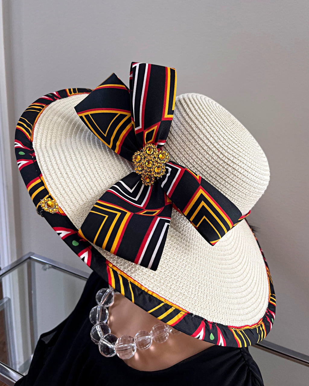 Toghu African Print Straw Church Sun Hat - Beige