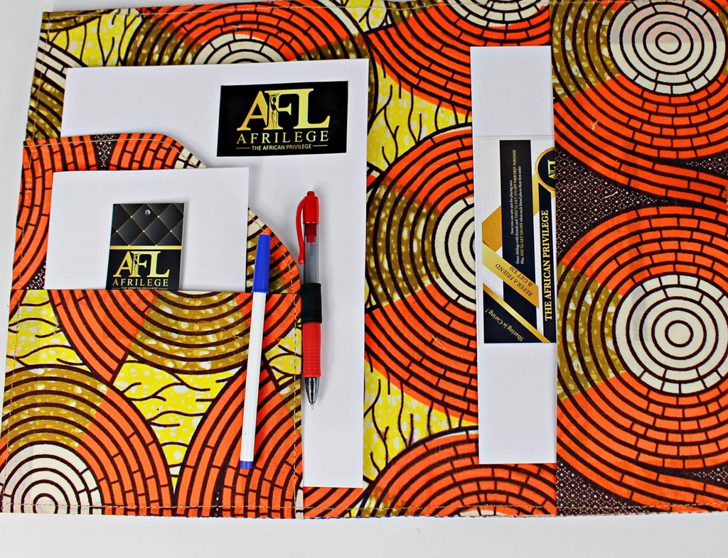 African Handmade Document Holder with Press Buttons Closure (Design/Color Varies)