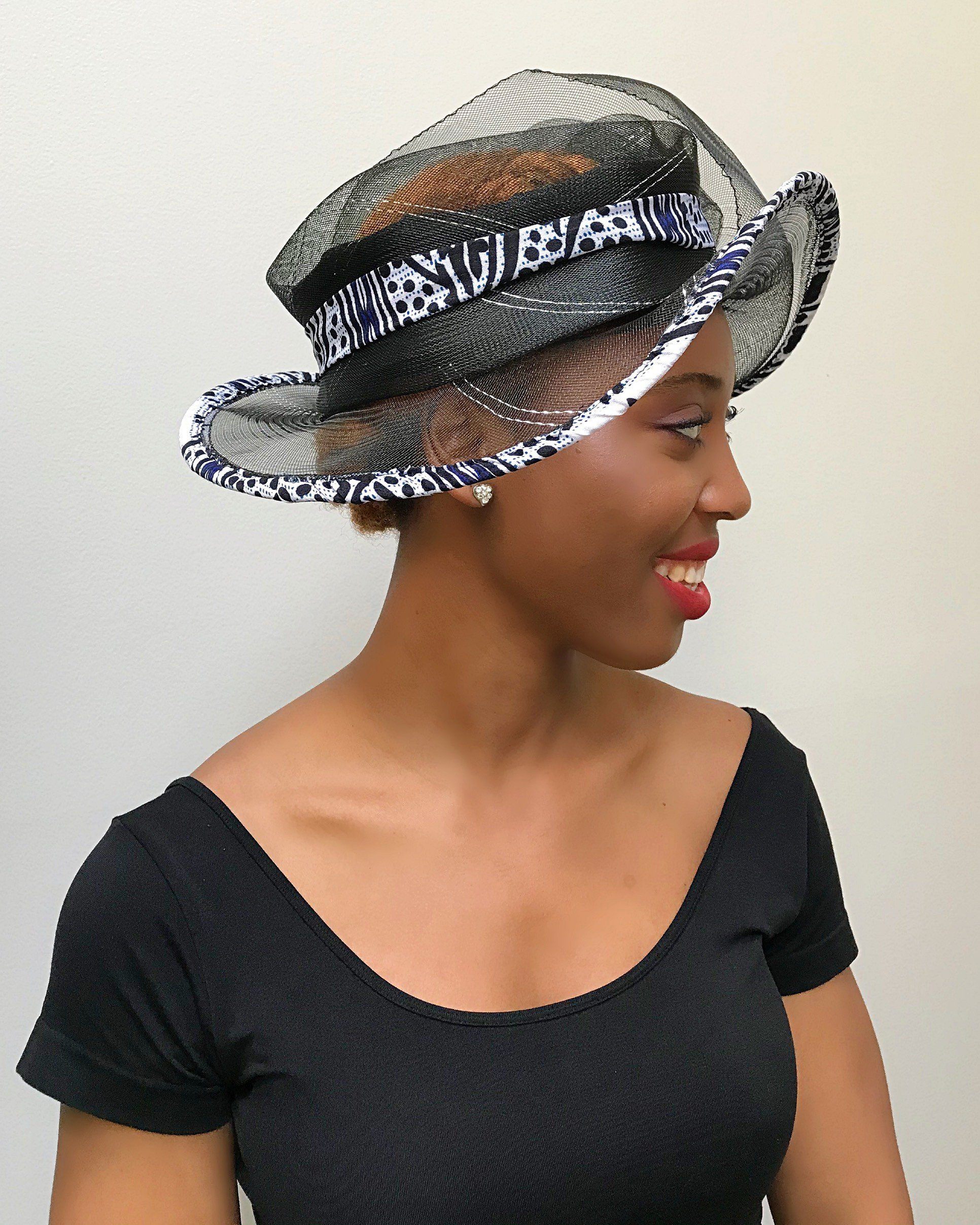 Zona African Print Church Hat - Black