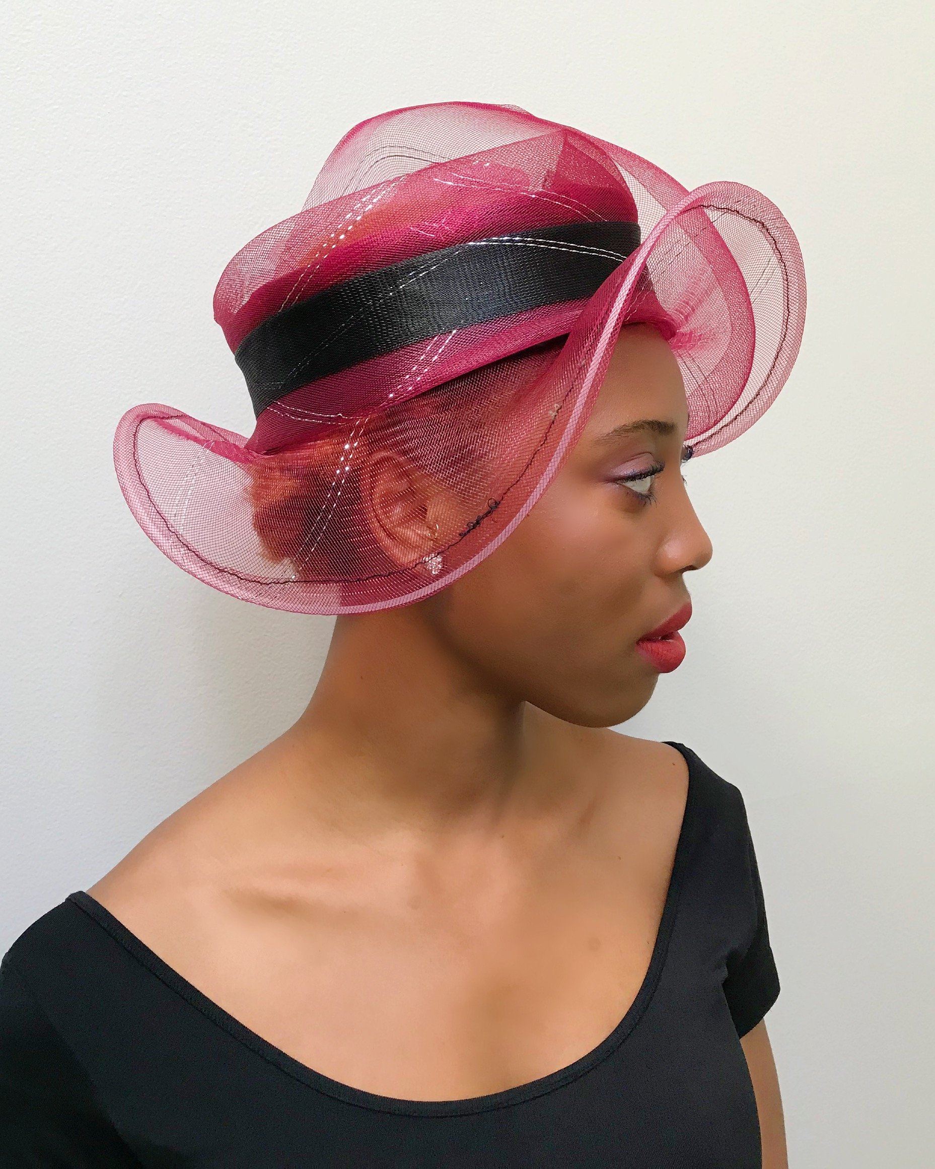 African Print Church Hat - Bordeau / Black