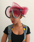 African Print Church Hat - Maroon / Peacock
