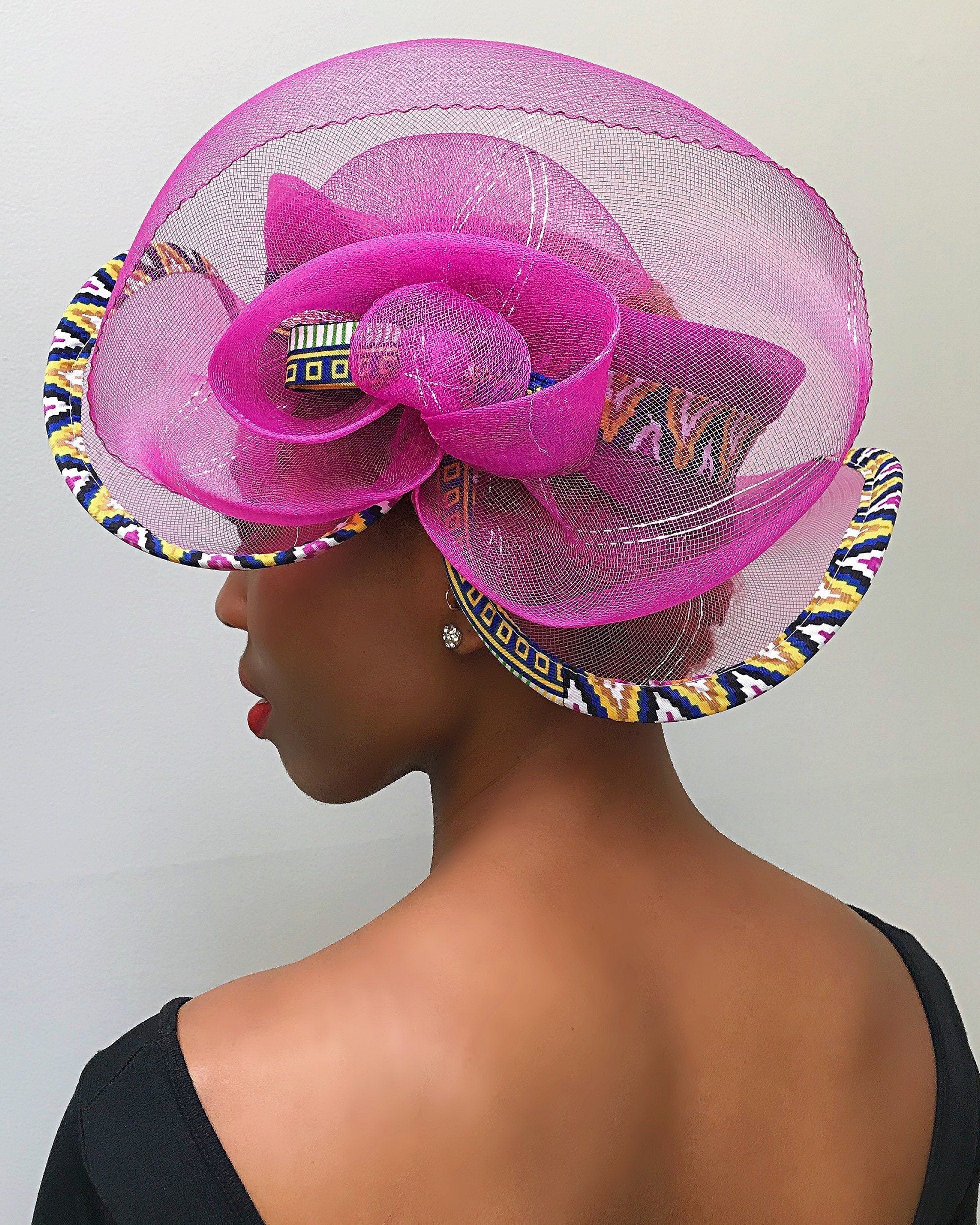 Makena African Print Church Hat - Pink