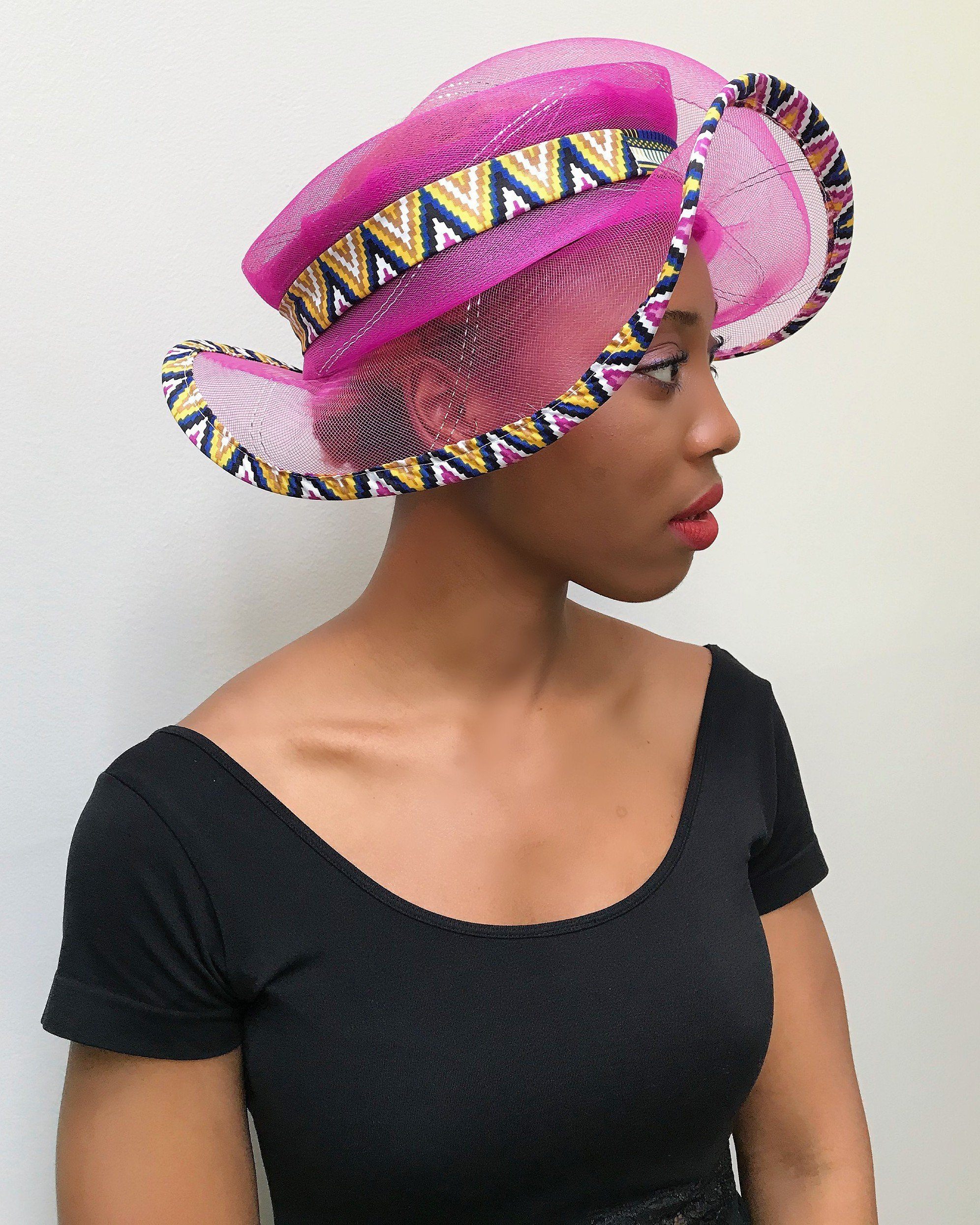 Makena African Print Church Hat - Pink