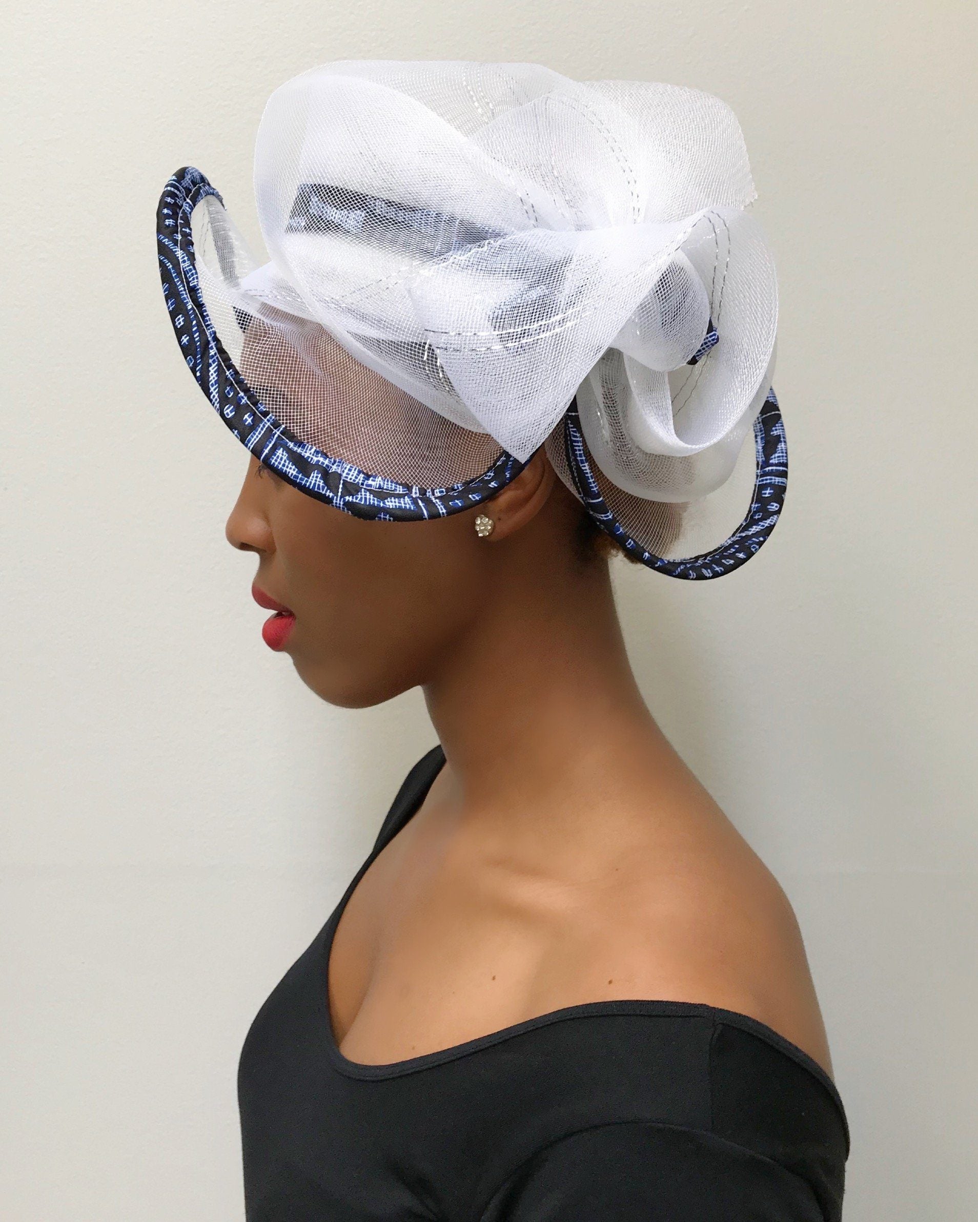 African Print Church Hat - White