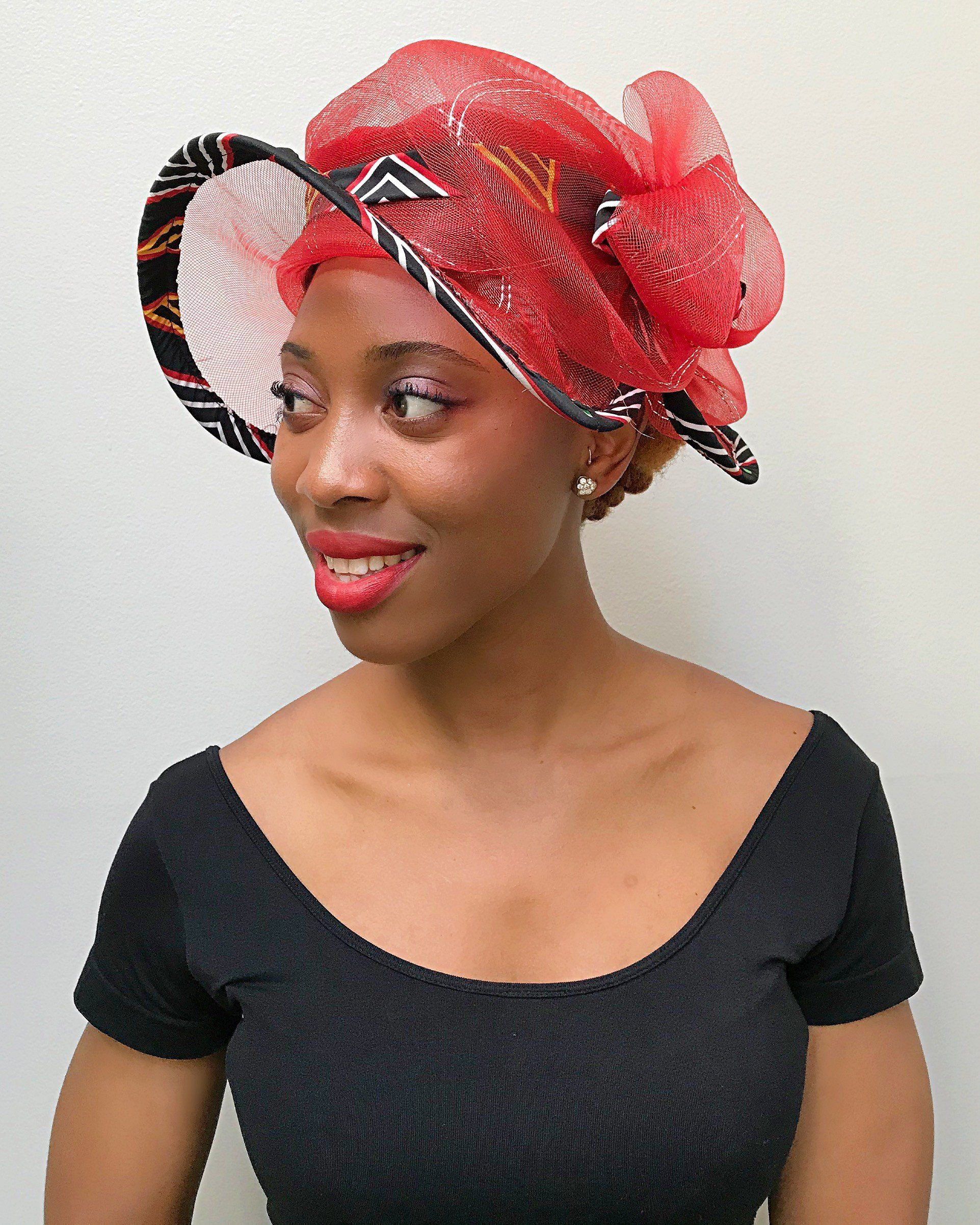 Toghu African Print Church Hat - Red