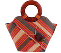 African Hand Woven Raffia Fibers Handbag with Wooden Handle