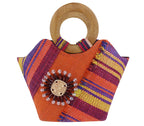 African Hand Woven Raffia Fibers Handbag with Wooden Handle