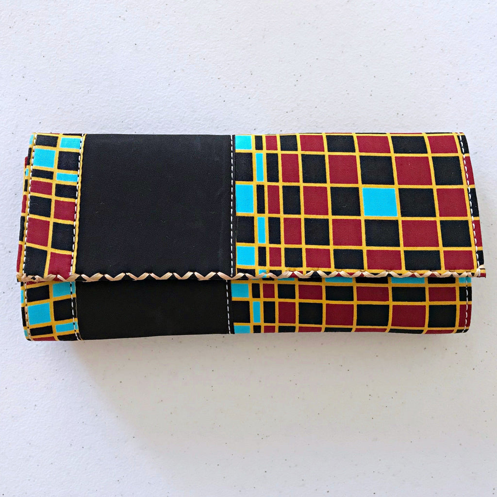 Hadja African Print Purse Wallet - Black / Red