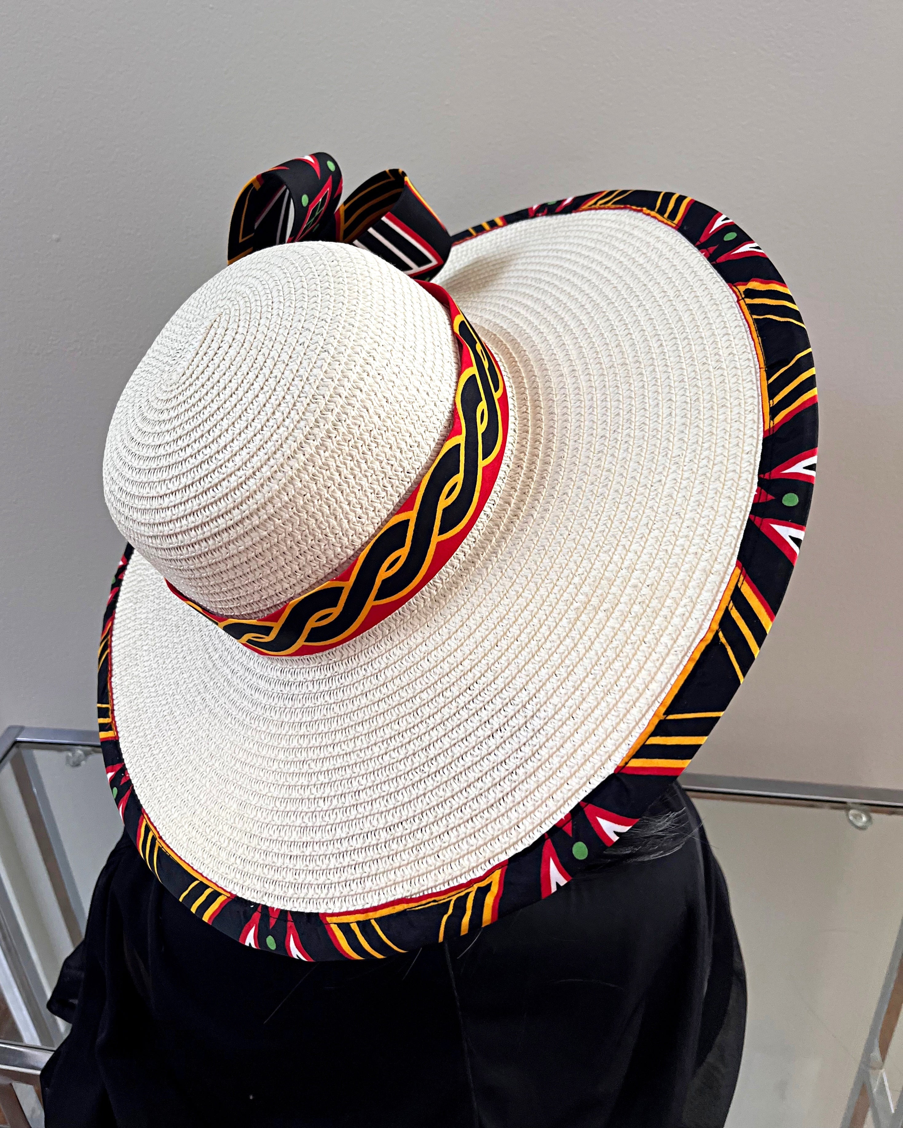 Toghu African Print Straw Church Sun Hat - Beige