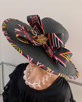 Toghu African Print Straw Church Sun Hat - Black